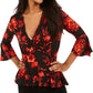 BCX Junior's Wrap Front Bell Sleeve Top Red Size X-Large
