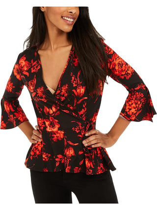 BCX Junior's Wrap Front Bell Sleeve Top Red Size X-Large