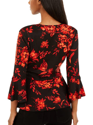 BCX Junior's Wrap Front Bell Sleeve Top Red Size X-Large