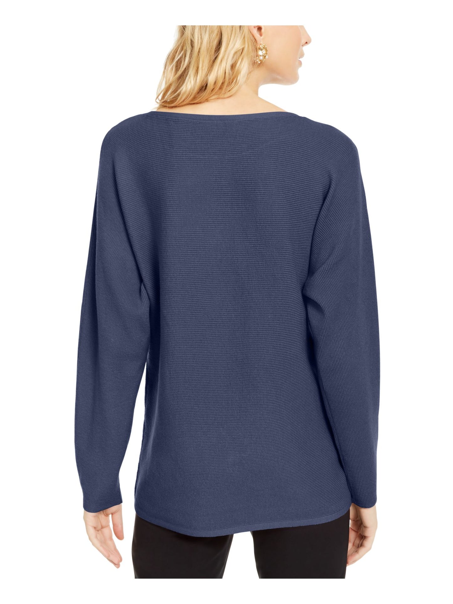INC International Concepts Women's Ribbed Knit Dolman Sleeve Jewel Neck T-Shirt Sweater Blue Size Medium