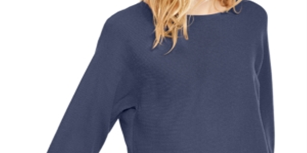 INC International Concepts Women's Ribbed Knit Dolman Sleeve Jewel Neck T-Shirt Sweater Blue Size Medium