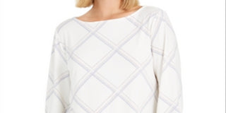 Charter Club Women's Plaid Knit Top  White Size XS