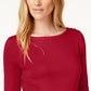 Charter Club Women's Pima Cotton Boat-Neck Button-Shoulder Top  Risky Red Red Size 2XL