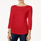 Charter Club Women's Pima Cotton Boat-Neck Button-Shoulder Top  Risky Red Red Size 2XL