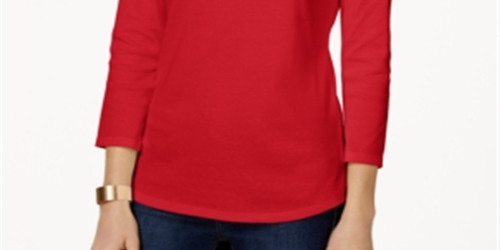 Charter Club Women's Pima Cotton Boat-Neck Button-Shoulder Top  Risky Red Red Size 2XL