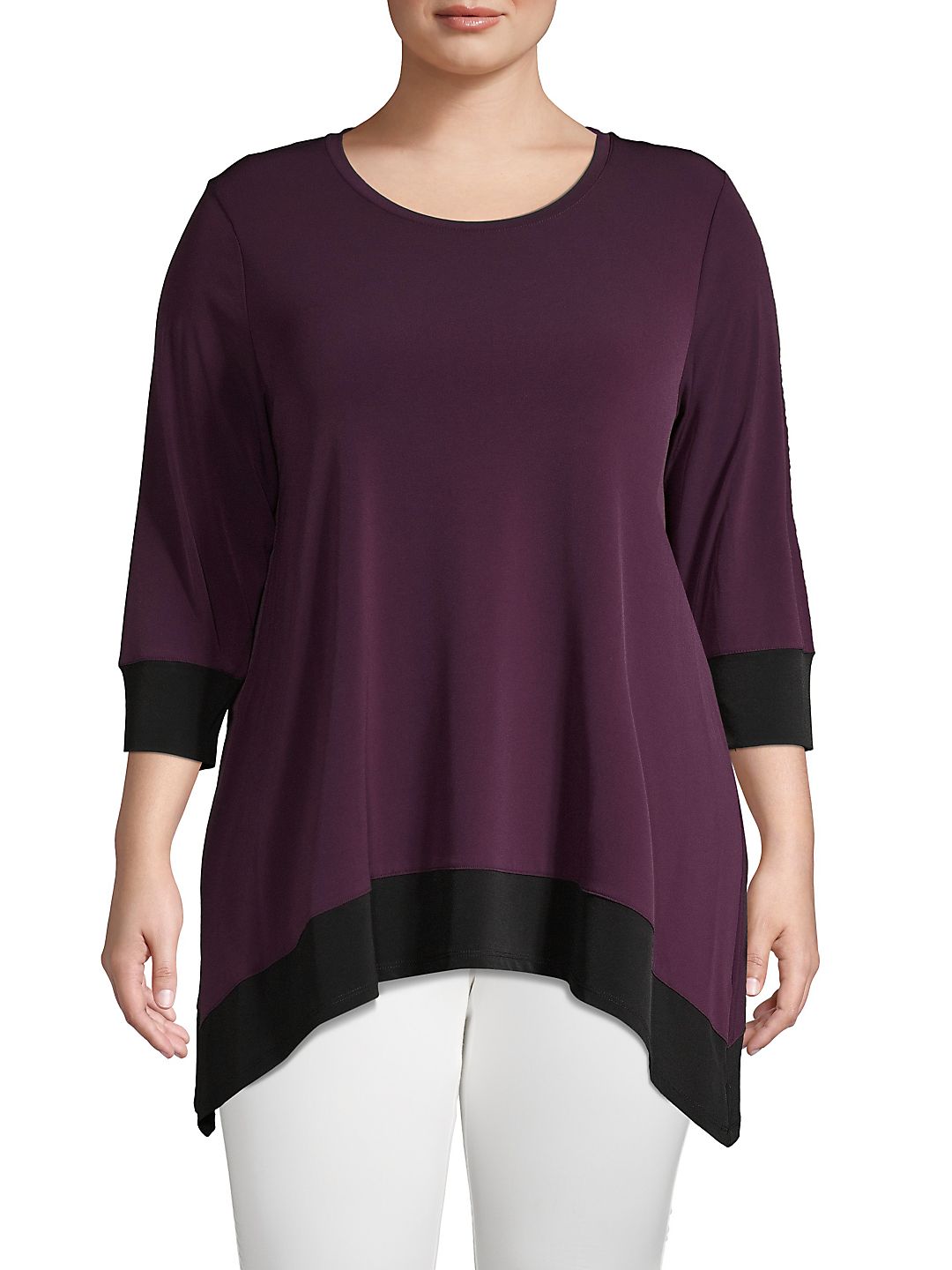 Calvin Klein Plus Colorblocked Handkerchief-Hem Tunic Red Size 2XL