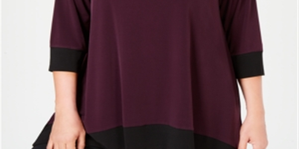 Calvin Klein Plus Colorblocked Handkerchief-Hem Tunic Red Size 2XL