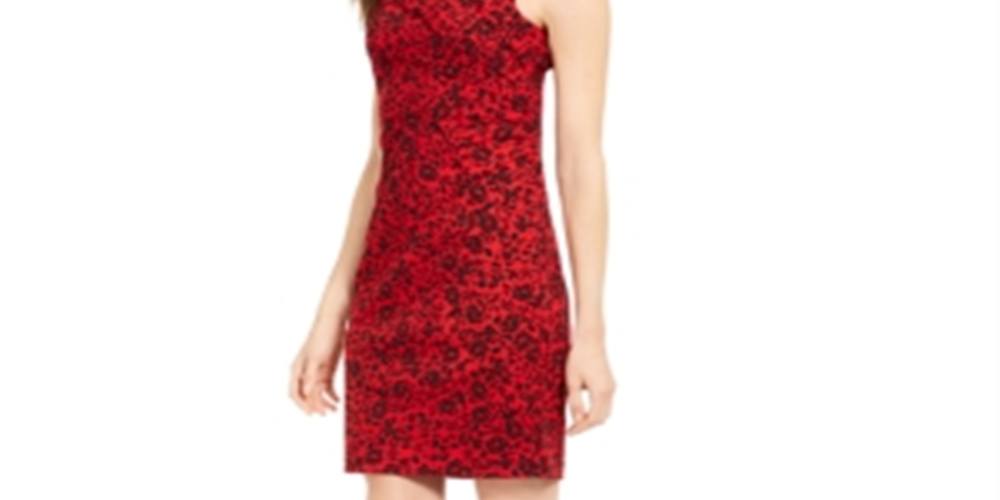 Calvin Klein Petite Starburst Shift Dress Black/ Red Size 10Petite