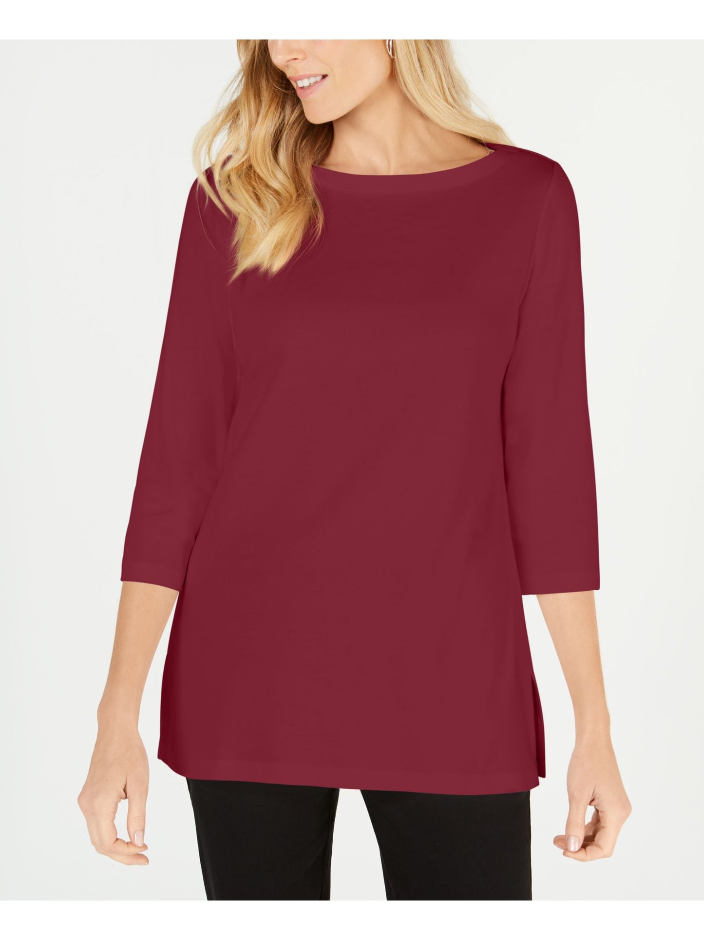 Karen Scott Women's 3/4 Sleeve Boat Neck Tunic Top Red Size Medium