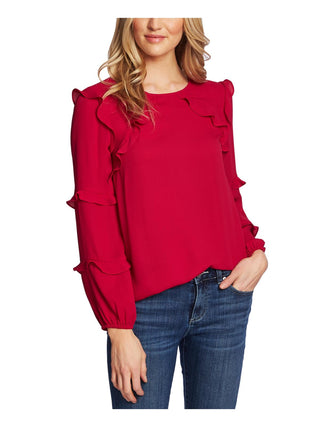 Cece Women's Tiered Ruffle Long Sleeve Blouse Red Size Small