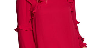 Cece Women's Tiered Ruffle Long Sleeve Blouse Red Size Small