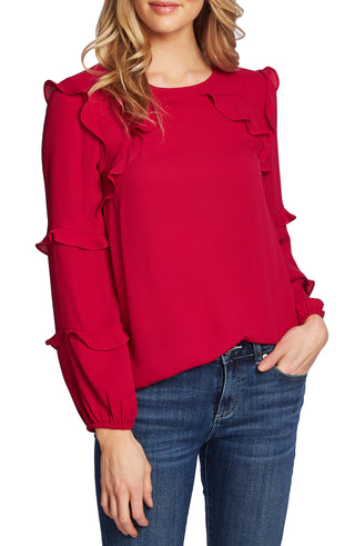 Cece Women's Tiered Ruffle Long Sleeve Blouse Red Size Small
