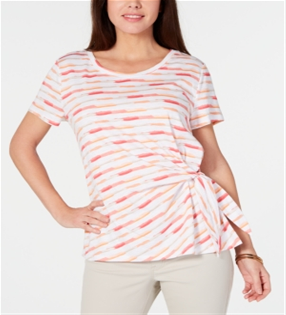 Style & Co Women's Brushstroke Bliss Tie Side Top Pink Size -Petite L
