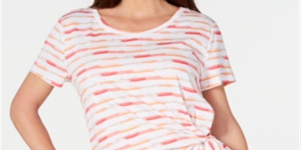 Style & Co Women's Brushstroke Bliss Tie Side Top Pink Size -Petite L