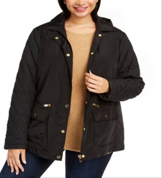 Charter Club Women's Plus Quilted Hooded Jacket Black Size 2X