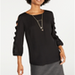 Bcx Juniors' Lattice Long-Sleeved Blouse with Necklace  Black Size Large