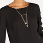 Bcx Juniors' Lattice Long-Sleeved Blouse with Necklace  Black Size Large