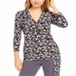 Anne Klein Women's Printed Tie-Waist Top Black/Blue Combo Size XXS