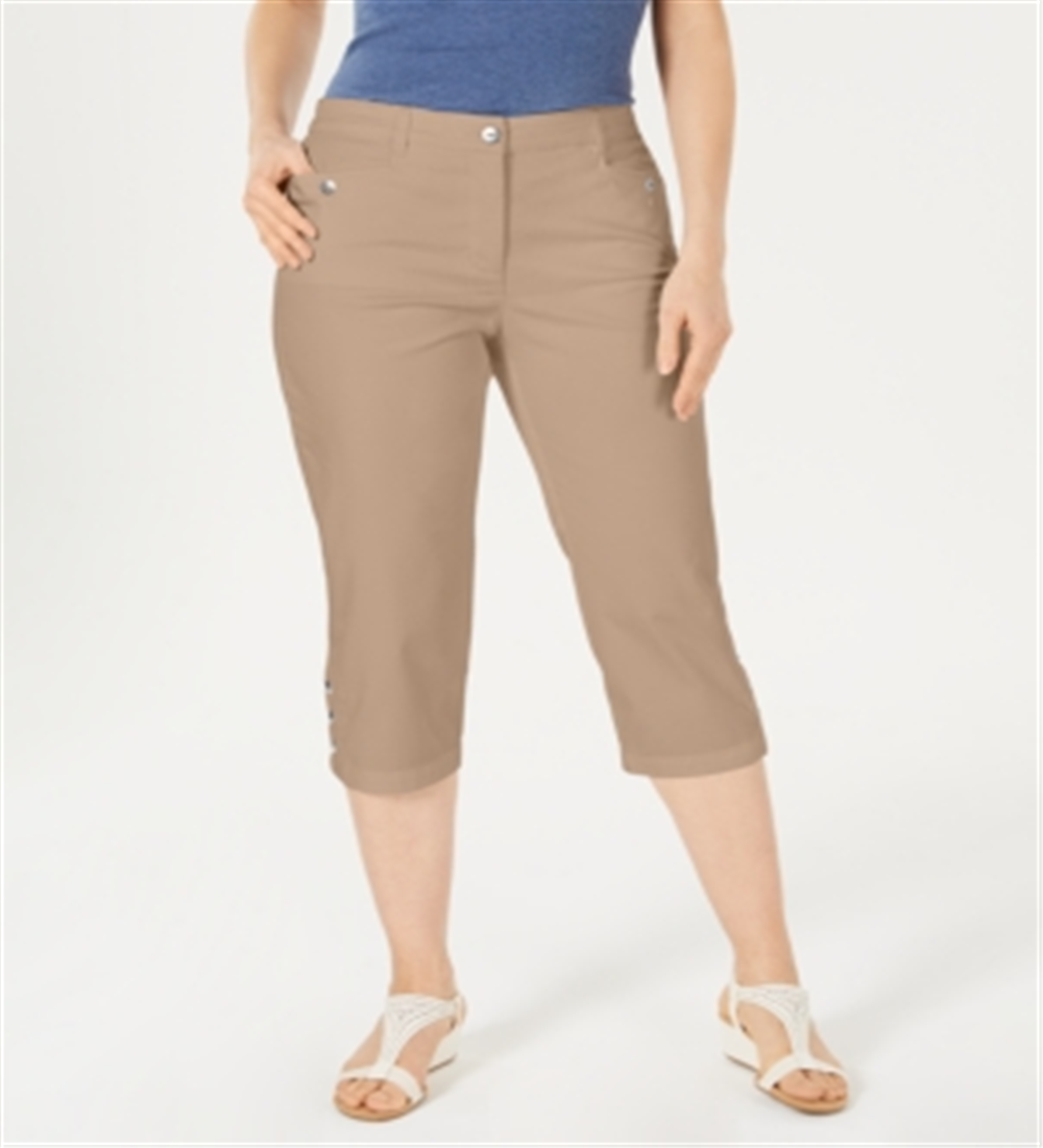 Karen Scott Women's Button Hem Capri Pants Brown Size 14