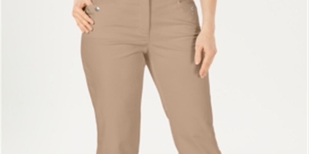 Karen Scott Women's Button Hem Capri Pants Brown Size 14
