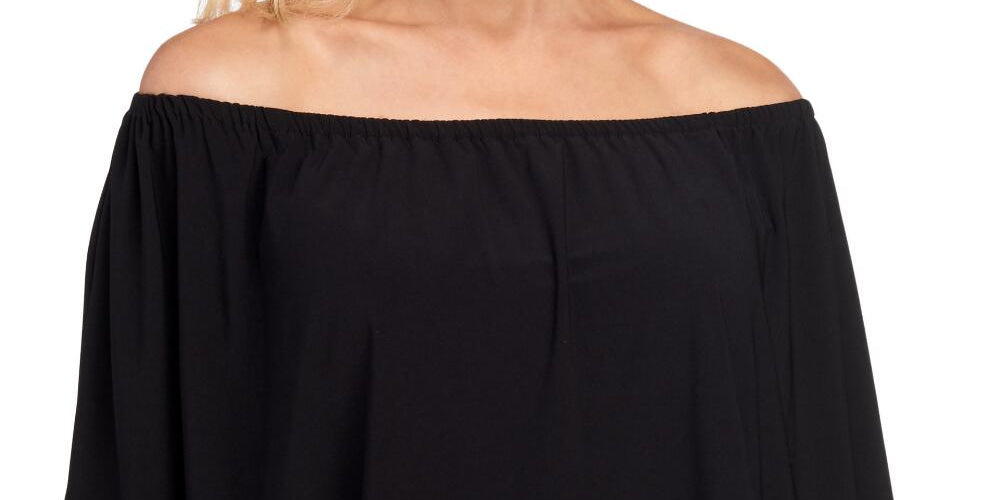 MSK Women's Rhinestone Trim Cape Black Size XL