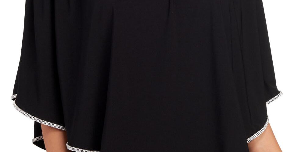 MSK Women's Rhinestone Trim Cape Black Size XL