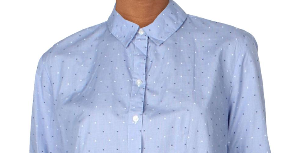 Charter Club Women's Check Print Pindot Button-Down Top Blue Size 4