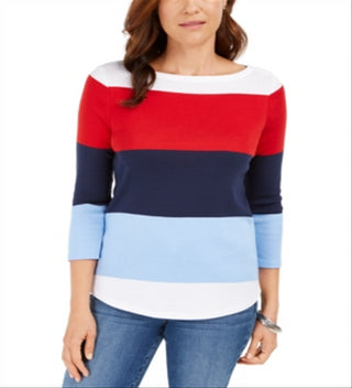 Charter Club Women's Colorblocked Boat-Neck Top Ravishing Red  Size Medium