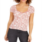 Planet Gold Juniors' Printed Puff-Sleeve Crop Top Red Size Medium