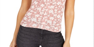 Planet Gold Juniors' Printed Puff-Sleeve Crop Top Red Size Medium