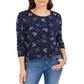 Charter Club Women's Printed Pima Cotton Top Blue Size S