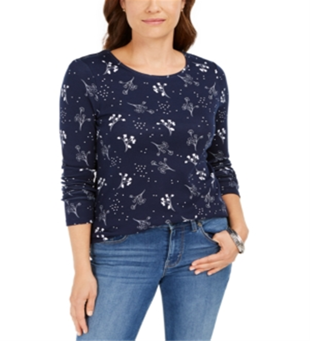 Charter Club Women's Printed Pima Cotton Top Blue Size S