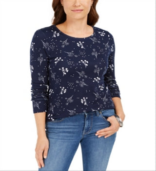 Charter Club Women's Printed Pima Cotton Top Blue Size S