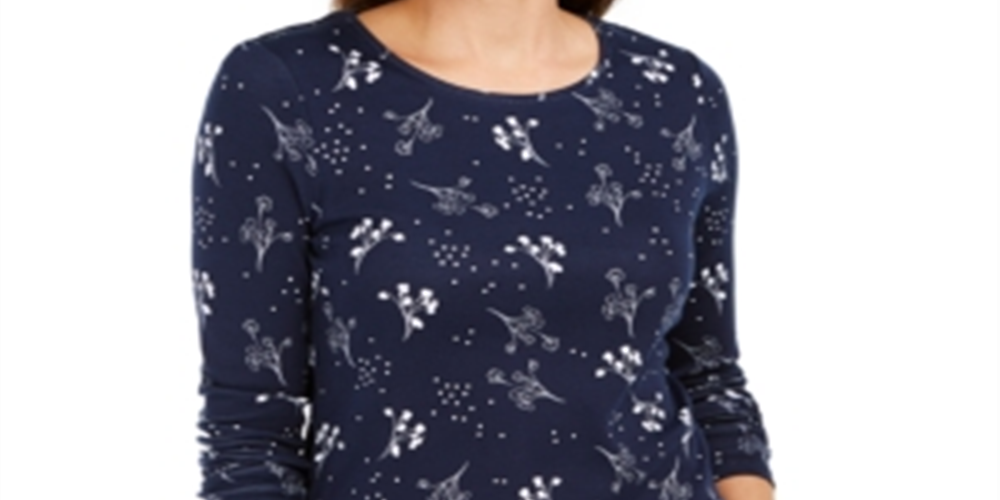 Charter Club Women's Printed Pima Cotton Top Blue Size S