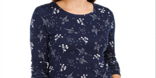 Charter Club Women's Printed Pima Cotton Top Blue Size S