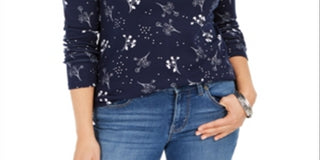 Charter Club Women's Printed Pima Cotton Top Blue Size S