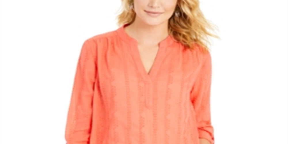 Style & Co Women's Textured V-Neck Top Tangerine Dream Size  XXL