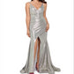 Betsy Adam Women's Slinky Metallic Slit Gown Silver Size 14