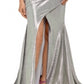 Betsy Adam Women's Slinky Metallic Slit Gown Silver Size 14