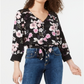 American Rag Junior's Floral Print Tie Hem Top  Black Size Small