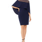 Betsy Adam Women's  Zippered Overlay Sleeves Illusion Neckline Above the Knee Evening Body Con Dress Navy Size 4