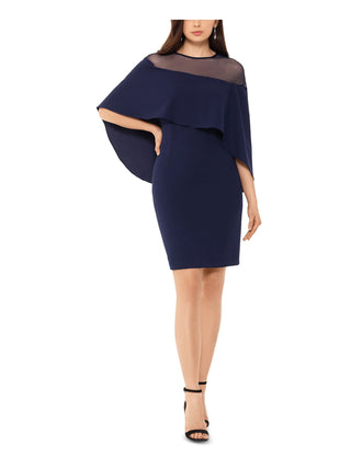Betsy Adam Women's  Zippered Overlay Sleeves Illusion Neckline Above the Knee Evening Body Con Dress Navy Size 4