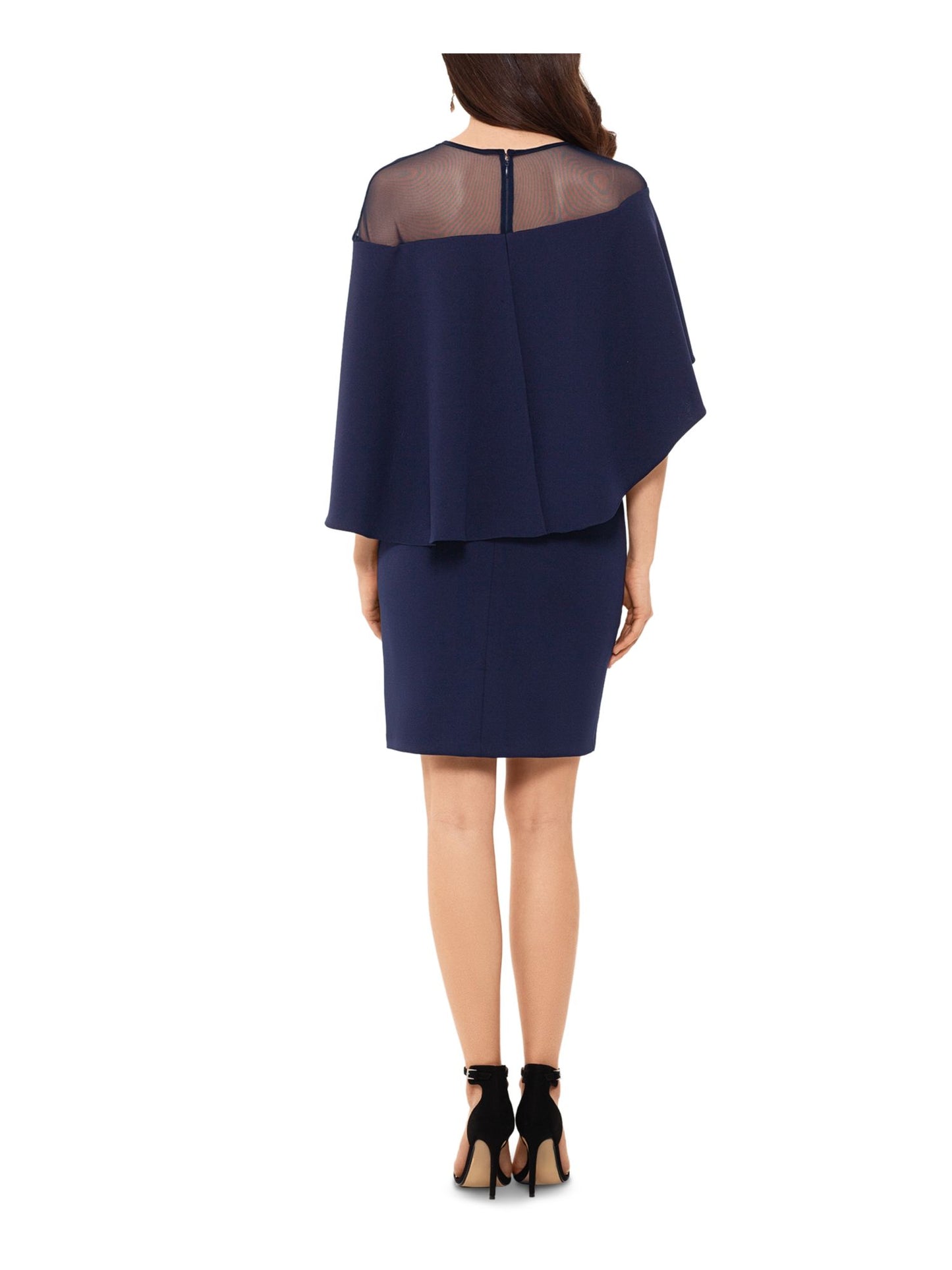 Betsy Adam Women's  Zippered Overlay Sleeves Illusion Neckline Above the Knee Evening Body Con Dress Navy Size 4