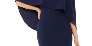 Betsy Adam Women's  Zippered Overlay Sleeves Illusion Neckline Above the Knee Evening Body Con Dress Navy Size 4