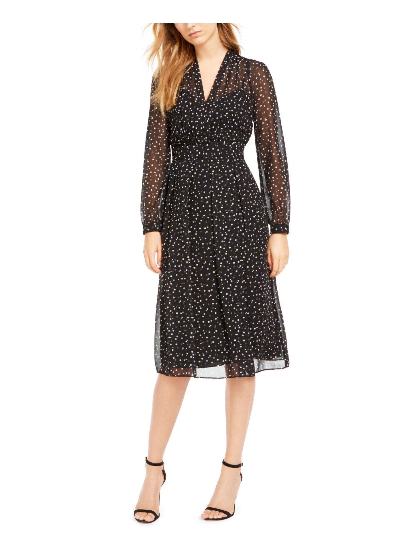 Anne Klein Women's Ritz Dot Print V Neck Dress Black Size 14