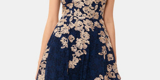 Xscape Women's Floral Sleeveless Halter Short Fit Flare Cocktail Dress Blue Size 10Petite