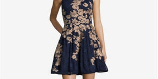 Xscape Women's Floral Sleeveless Halter Short Fit Flare Cocktail Dress Blue Size 10Petite