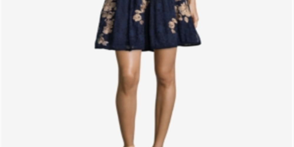 Xscape Women's Floral Sleeveless Halter Short Fit Flare Cocktail Dress Blue Size 10Petite