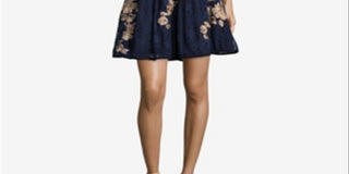 Xscape Women's Floral Sleeveless Halter Short Fit Flare Cocktail Dress Blue Size 10Petite