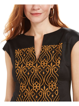 CONNECTED Women's Printed Sleeveless V Neck Above the Knee Sheath Dress Petites Black Size 10 P